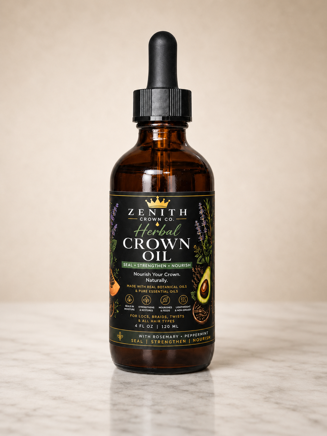 Herbal Crown Oil botanical hair blend for locs, braids, twists, and natural hair